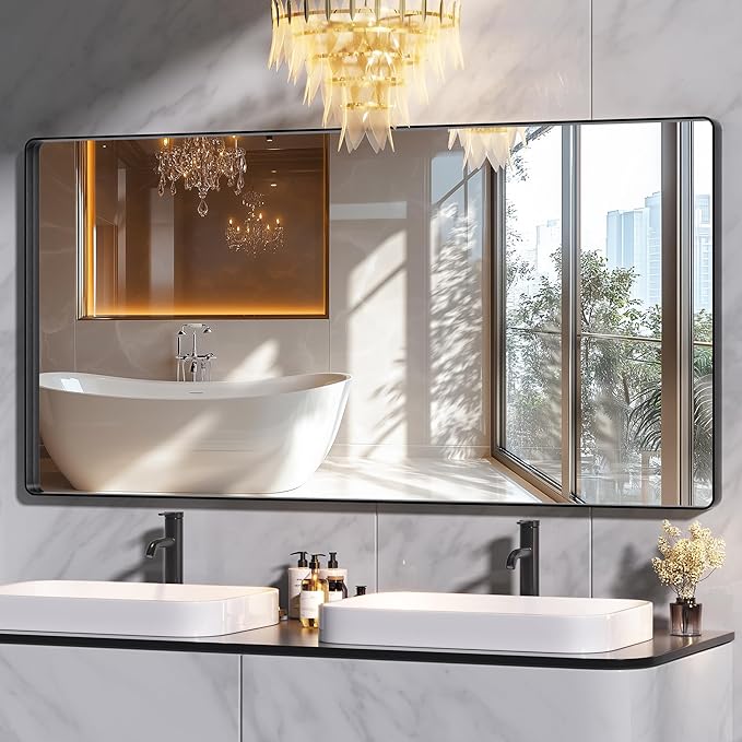 Hasipu Black Bathroom Mirror for Wall, 72 x 36 Inch Metal Framed Bathroom Mirrors for Over Sink, Rectangle Bathroom Vanity Mirror, Anti-Rust, Tempered Glass, Horizontal or Vertical