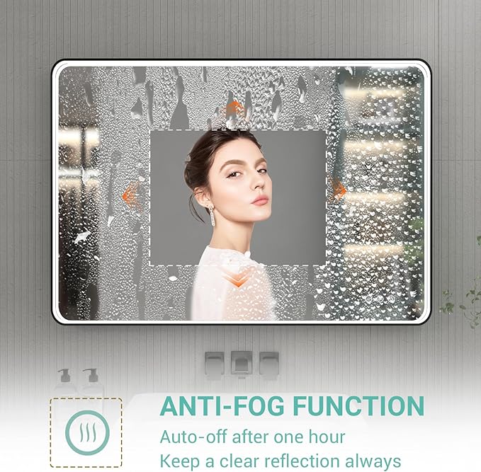 40x28 Inch LED Bathroom Mirror with Lights, Black Metal Framed LED Mirror for Bathroom, 3 Colors and Stepless Dimmable Wall Mounted Lighted Bathroom Vanity Mirror, Anti-Fog, Memory