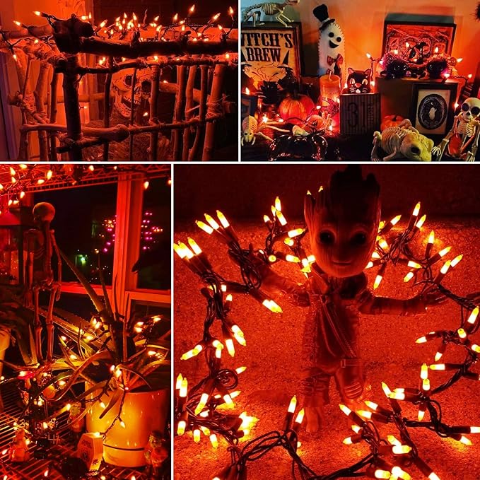 Brizled Orange String Lights, 150 Count 34.8ft Halloween Lights Connectable, UL Certified Incandescent, Mini Black Wire for Tree Thanksgiving Holiday Decor