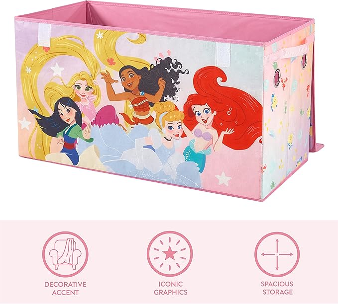 Idea Nuova Disney Princess Collapsible Toy Storage Trunk with Lid, 28" W x 16" D x 14.5" H