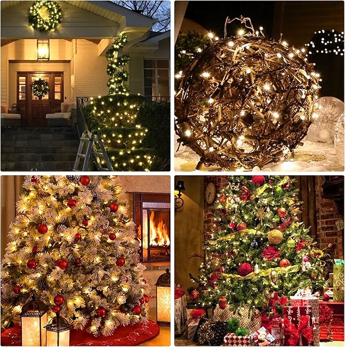 FUNPENY Christmas Lights, 30FT 150 Incandescent Mini Clear String Lights, Warm White With Green Wire for Indoor Outdoor Tree Xmas Party Holiday Home Decorations