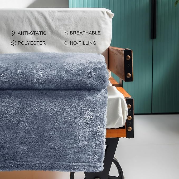Exclusivo Mezcla Plush Fuzzy Fleece Throw Blanket Extra Large, Super Soft, Fluffy and Warm Blankets for Couch, Bed, Suitable for All Seasons (50x70 Inches, Stone Blue)