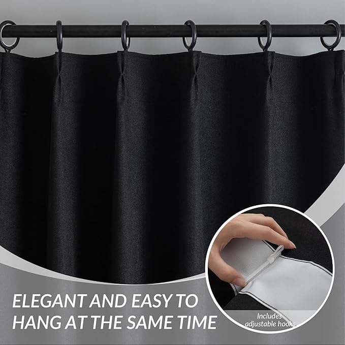 KangBang Pinch Pleated Blackout Curtains 95 Inches Long for Sliding Glass Door, 60” Wide Pinch Pleat Curtains for Living Room 2 PCs, Room Divider Elegant Modern Home Decor(60Wx95L, Black)