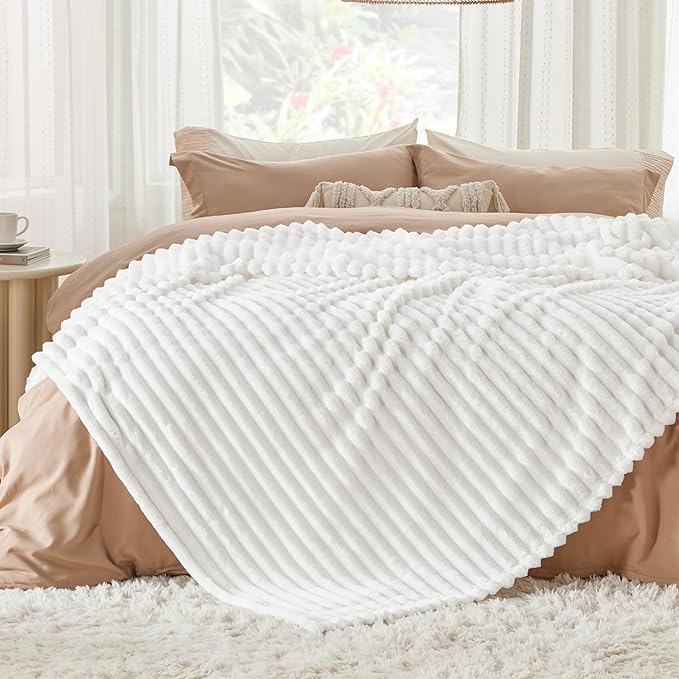 Bedsure GentleSoft California King Size White Fleece Blanket for Bed - Cozy Soft Blankets for Women, Cute Large Throws for Girls, Off White, 102x96 Inches