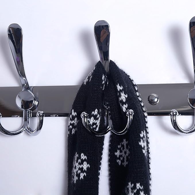 Dseap Coat Rack Wall Mount - 29.5” Long 8-Tri-Hooks Heavy Duty Coat Hanger Rail Wall Hooks for Hanging Coats Hats Clothing Clothes Purse Mudroom Entryway, Chromed