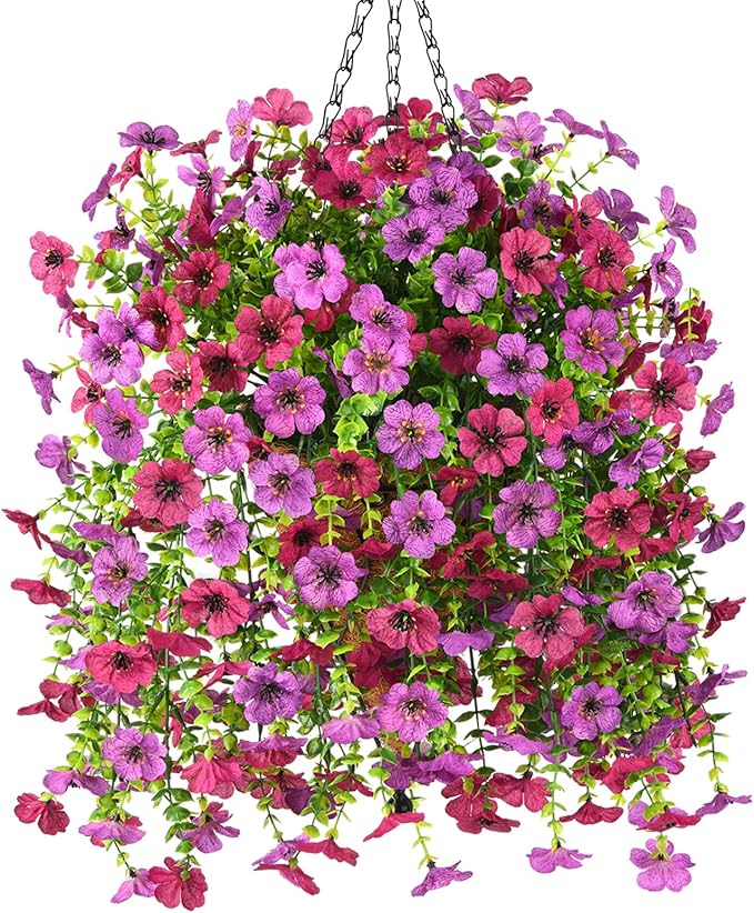 Artificial Fake Hanging Plants Flowers Baskets for Outdoor Outside Spring Decor,Faux Silk Daisy UV Resistant Look Real Summer Decorations for Home Porch Patio Yard Garden(Light Purple