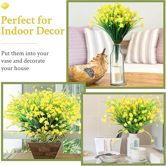 Hoteam 40 Bundles Fall Outdoor Artificial Flowers Plants Uv Resistant Outside Faux Flowers Plastic Fake Plants Outdoor Summer Four Seasons Decoration Shrubs Garden Porch, Yellow