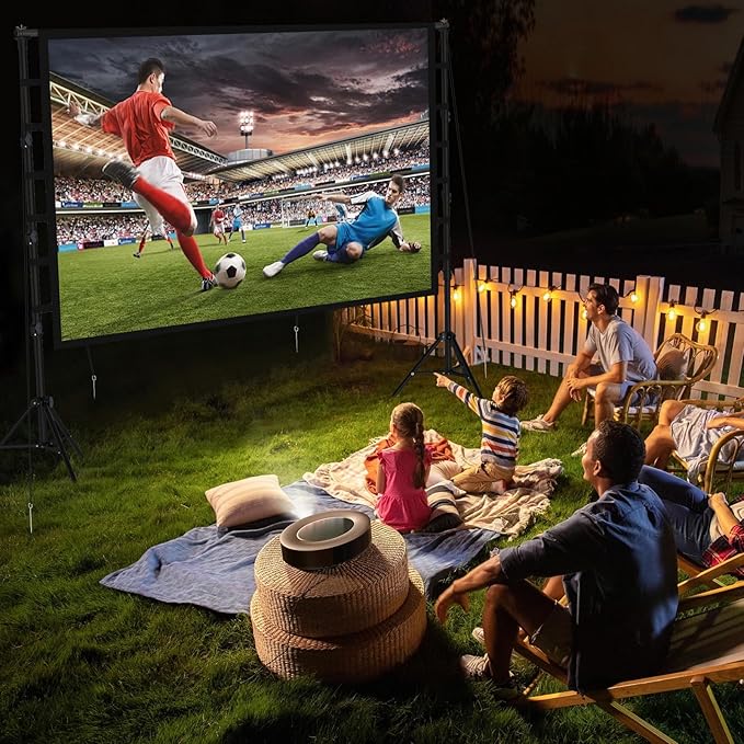 Outdoor Projector Screen with Stand 150 Inch: VOOPVOR Portable Projection Screen and Stand, Indoor Rear Front Movie Screen 16:9 4K HD, with Carry Bag,Support Height Adjustable for Home Theater Camping