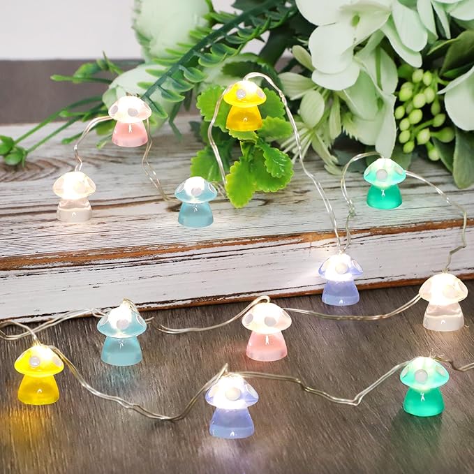 Impress Life Mushroom String Lights, 10FT 40LEDs Battery Operated or USB Powered Fairy Lights, Cute Mushroom Gifts for Indoor Outdoor Garden Party Wedding Decor