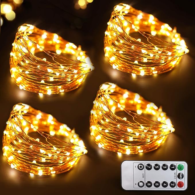 Bright Zeal 66 Ft 200 LED 8 Mode Christmas Fairy Lights Battery Operated with Remote - Warm White Multifunction Christmas Lights with Timer -Dimmable Flashing Chasing Twinkle Lights Outdoor