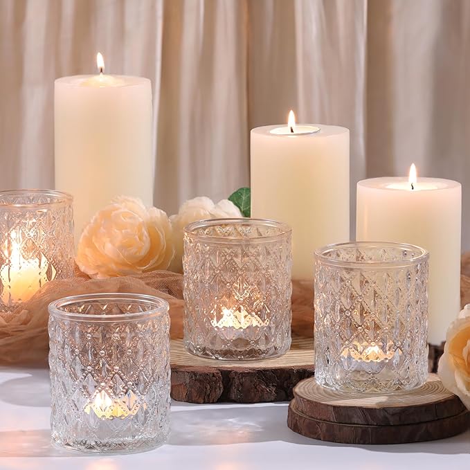 12Pcs Large Votive Candle Holders 2.8 * 3.2in Clear Tea Light Candle Holders Glass Candle Holder for Bridal Shower, Wedding, Table Centerpiece, Party, Home Decor