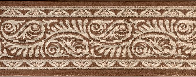 Custom Length Cut to Size Tribal Ethnic Southwestern Inspired Hallway Runner Rug, Non Slip Rubber Backed, 31 inch Wide X Customized Length, Mayan Brown, 31 inch X 12 feet