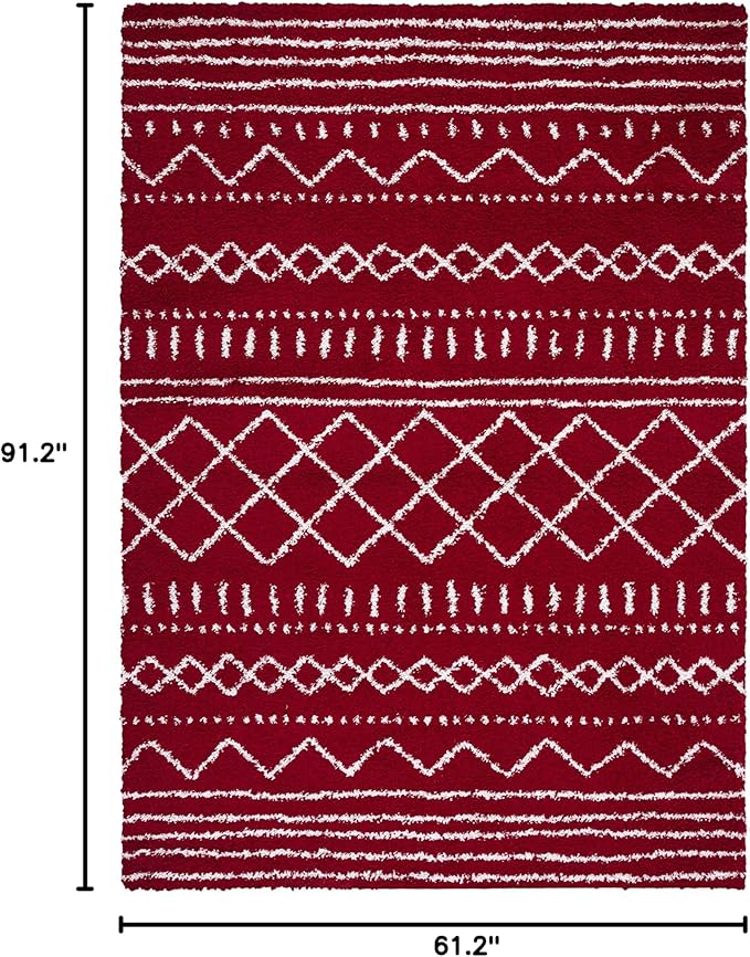 SAFAVIEH Arizona Shag Collection Area Rug - 5'1" x 7'6", Red & Ivory, Moroccan Design, Non-Shedding & Easy Care, 1.6-inch Thick Ideal for High Traffic Areas in Living Room, Bedroom (ASG741Q)