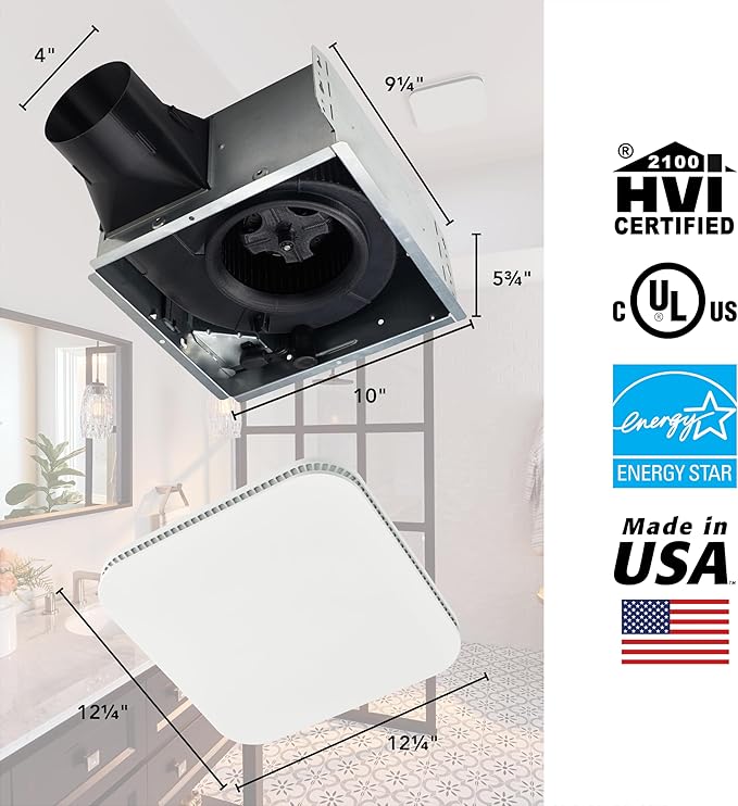 Broan-NuTone Bathroom Exhaust Fan – Easy Retrofit Without Attic Access, Ultra-Quiet 0.7 Sones, 80 CFM, ENERGY STAR Certified, Made in USA, Moisture & Odor Control with Easy-Clean Grille