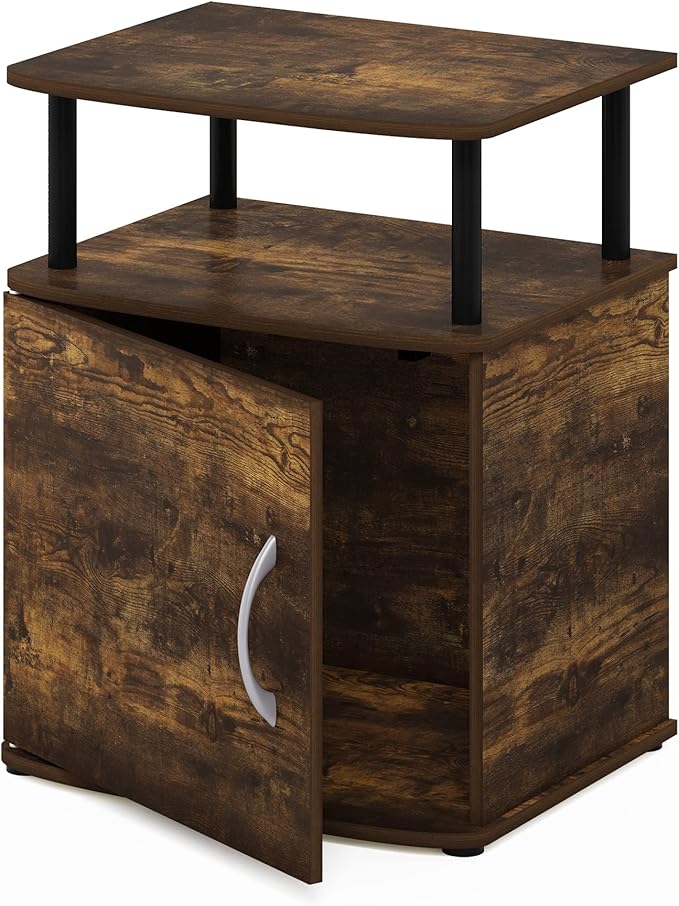 Furinno Jaya End Side Sofa Table/Nightstand with Door, Amber Pine/Black