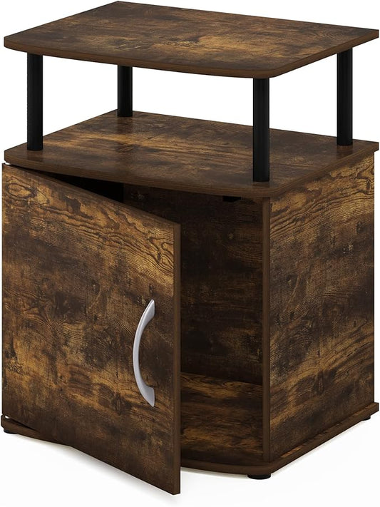 Furinno Jaya End Side Sofa Table/Nightstand with Door, Amber Pine/Black