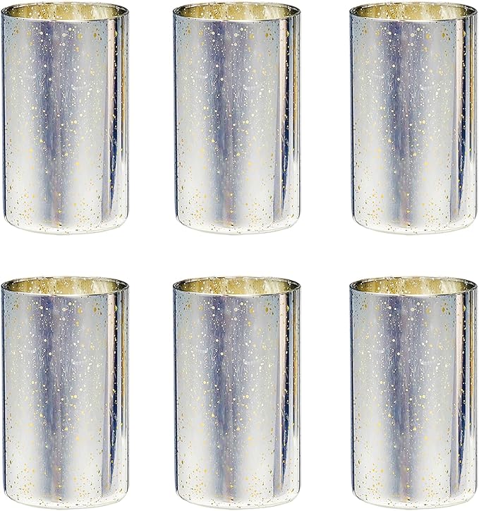 Silver Candle Holder Hurricane Candle Cylinder Vases for Centerpieces Set of 6 for Wedding Table Centerpiece