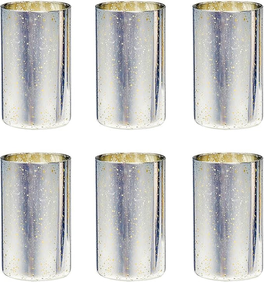Silver Candle Holder Hurricane Candle Cylinder Vases for Centerpieces Set of 6 for Wedding Table Centerpiece