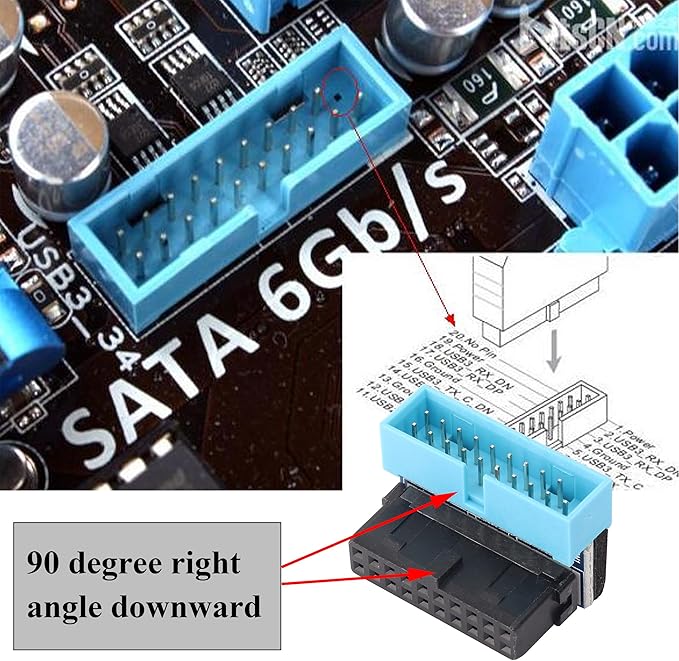 2 Pack Down Right Angle USB 3.0 19-pin Connector 90 Degree 19Pin/20Pin 3.0 USB Female to Male Extension Power Adapter Board for Desktop Motherboard Internal Header Adapter(Down/Blue-20Pin)