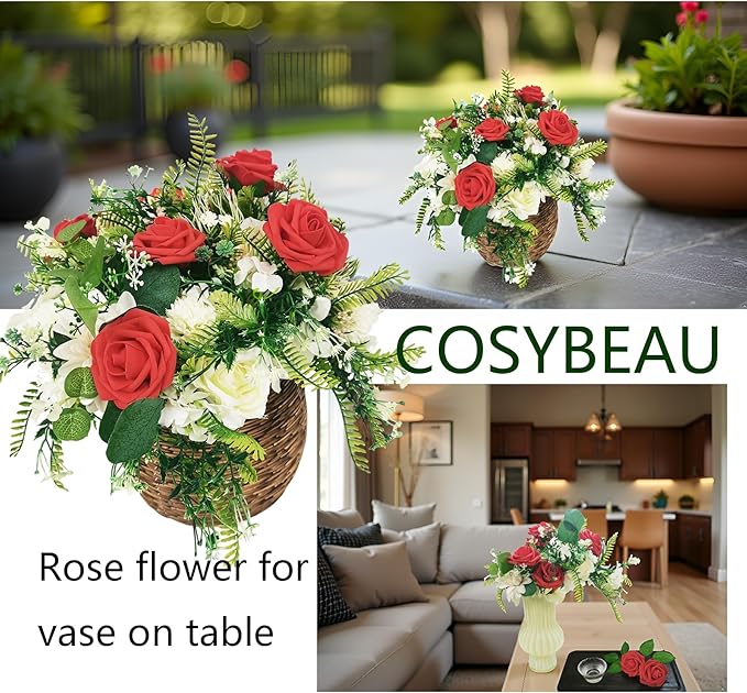 Artificial Flowers 25pcs Fake Roses, Red Foam Rose Faux Flower for DIY Wedding Bouquets Bridal Shower Centerpieces Floral Arrangements Home Decorations Party Backdrops Table