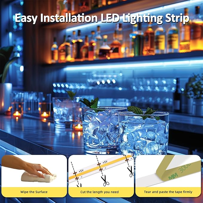 LED Strip Lights ICE Blue COB 320 LEDs High Brightness Indoor Use Flexible Thin LED Lights for Home DIY Display Cabinet 5V USB LED Short Light, Commercial Decoration TV Lights (3.28FT/3Pack)