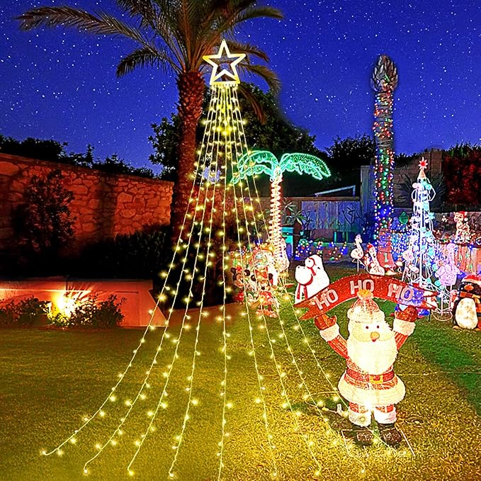 FUNIAO Christmas Lights, 320 LED String Lights with 12" Plastic Star Tree Topper, 8 Modes Outdoor Waterproof Christmas New Year Parties, Yard, Garden, Home Decor (Warmwhite)