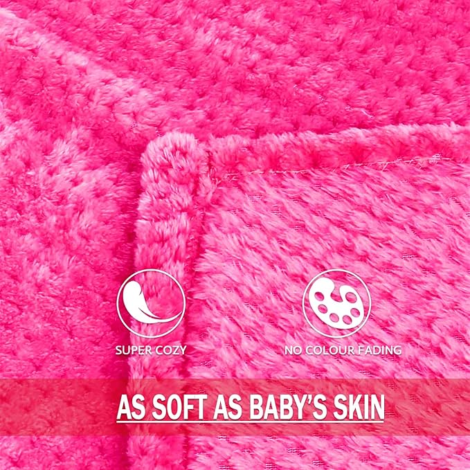 Exclusivo Mezcla Fleece Bed Blanket Queen Size, Super Soft and Warm Blankets for Couch, Sofa and Bed Waffle Textured, Cozy, Fuzzy and Lightweight (Hot Pink, 90x90 Inches)
