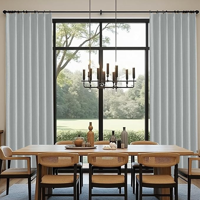 KangBang Pinch Pleated Blackout Curtains 108 Inches Long, 100% Blackout Pleated Linen Drapes for Living Room Hall Windows with Hooks, Soft & Vertical Window Panels(Fog Grey, 42x108 Inch,2 PCs)