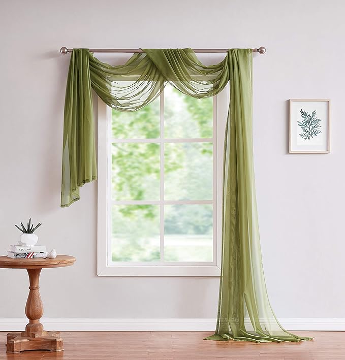 LinenZone Sage Window Scarf Valance in 360 Inch Size. Use Window Scarves as Canopy Bed or Backdrop Curtains, Curtain Scarf, or Sheer Fabric for Draping. (Amazing 55 x 360, Sage)