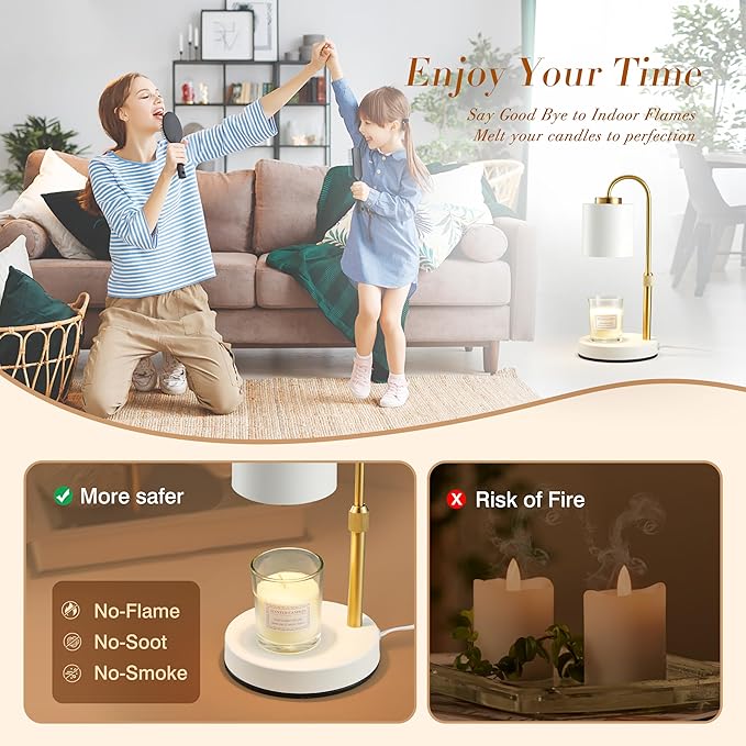 CASTLELIFE Candle Warmer Lamp with Timer & Dimmer, Height Adjustable Electric Wax Melt Warmer for Jar Candles, Gifts for Mom Home Decor, White Gold