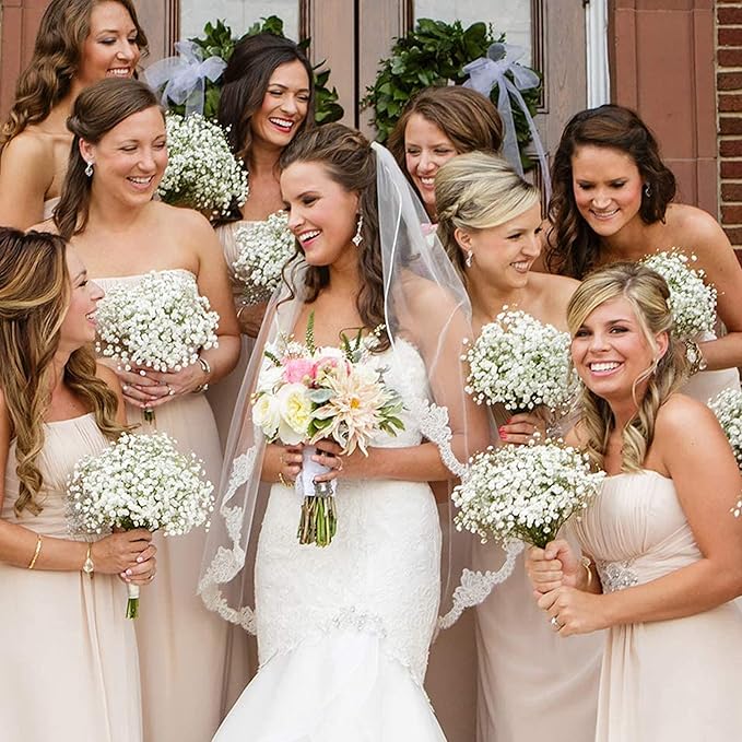 N&T NIETING Babys Breath Artificial Flowers Bulk, 15Pcs Fake Gypsophila Bouquet Flowers Real Touch Faux Babies Breath Arrangement for Wedding Floral Party Home Centerpieces Vase Decoration, White
