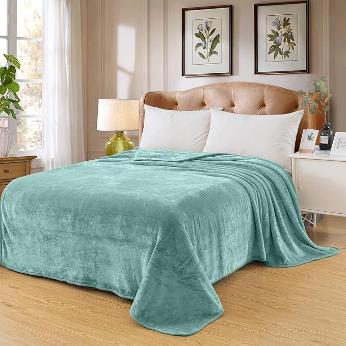 Fleece Blankets for All Season - Premium Lightweight Anti-Static Throw for Twin/Twin XL Size Bed Extra Long Soft Brush Fabric Warm Sofa Thermal Blanket 66" x 90"(Sage Green)