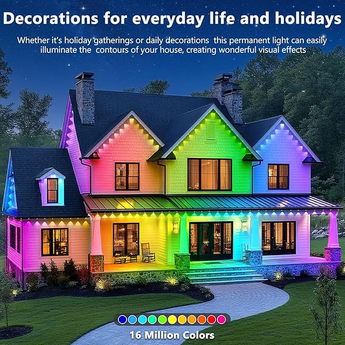 LETIANPAI 150FT Permanent Outdoor Lights,RGB Eaves Lights with App Control Remote,DIY Scene Modes IP67 Waterproof Outdoors Under Eave Lighting,Outdoor Light for Garden Decor