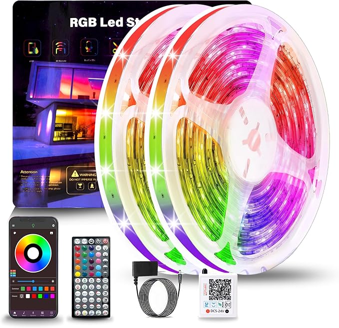Led Lights for Bedroom 132ft (2 Rolls of 65.6ft), Color Changing RGB Led Strip Lights with 60 Keys Remote and App Control, Music Sync Led Lights for Room Kitchen Party Home Decor