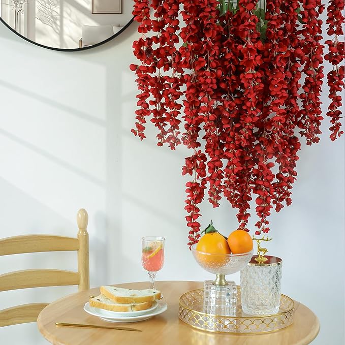 mizii 6Pcs Burgundy Wisteria Hanging Flowers 48" Silk Wisteria Artificial Flowers Garland Vines Fake Hanging Flowers Decoration for Wedding Flower Wall Backdrop Centerpieces Room Decor (Burgundy)