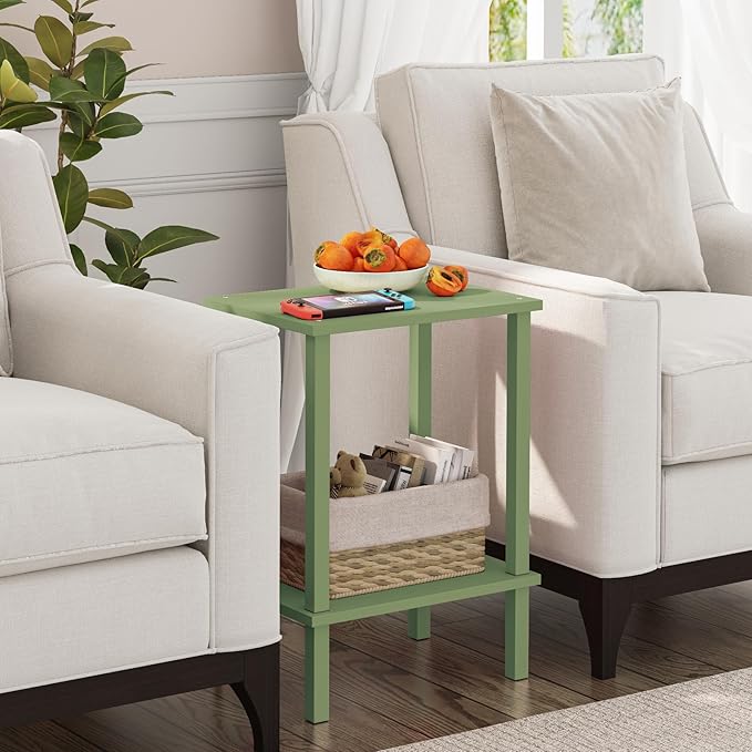 TUTOTAK End Table, Set of 2, Side Table, Nightstand, 2-Tier Storage Shelf, Sofa Table for Small Space, Living Room, Bed Room, Olive Green TB01BOG035