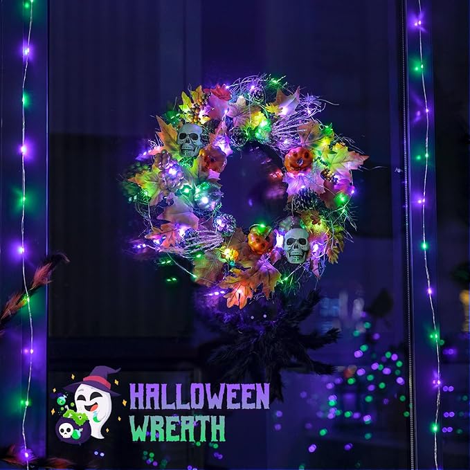 JMEXSUSS 4 Pack 50 LED Purple and Green Fairy Lights Battery Operated, 16ft String Fairy Lights for Tree Party Holiday Decor