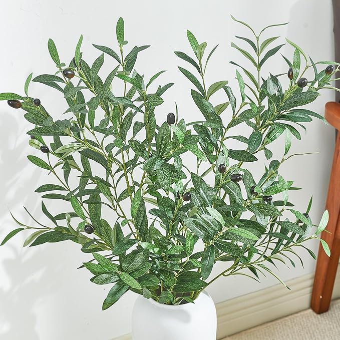 2 PCS 39 Inch Faux Olive Branches Artificial Flowers Greenery Stems Olive Tree Branch for Vase Filler Home Decor Indoor
