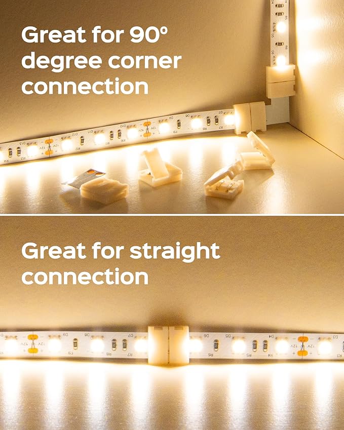 JACKYLED 8mm 2 Pin LED Strip Connectors Lights Connector, L Shape Gapless Solderless Connectors LED Adapter Light Extension Connectors for 8mm Wide Single Color Flex LED Strips - 8mm 2pin Total 22Pcs