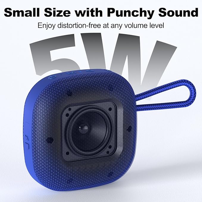 Bobtot Portable Wireless Bluetooth Speakers - IPX7 Waterproof Small Shower Speaker with 16 Hours Playtime, Loud Stereo Sound, Built-in Mic, TWS, Mini Size with Carry Lanyard for Outdoor, Blue