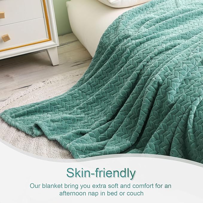 Exclusivo Mezcla Fleece Throw Blanket for Couch, 50x70 Inches Soft Cozy Jacquard Flannel Blankets, Lightweight Fuzzy Plush Warm Throws for Winter, Celadon