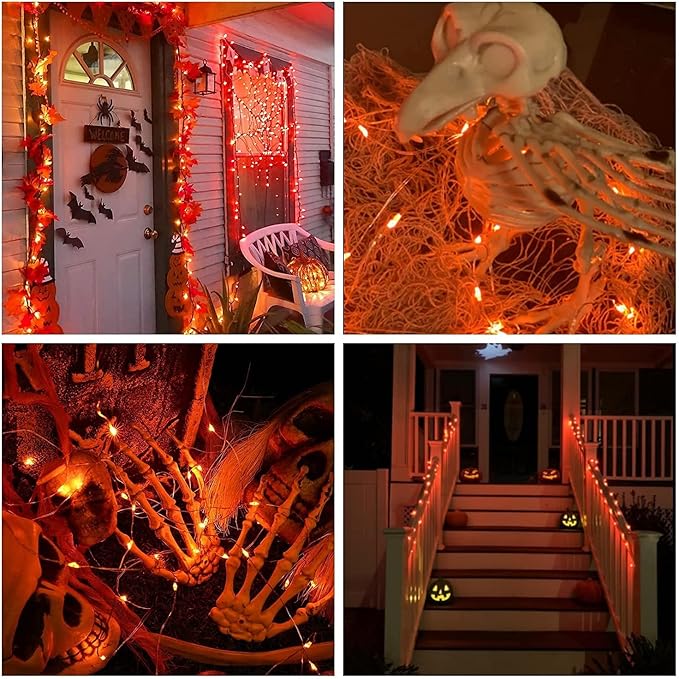 JMEXSUSS 2 Pack Halloween Fairy Lights Battery Operated, Total 400 LED 132ft Orange Twinkle Fairy Light with Remote, 8 Modes Orange String Lights for Halloween Tree Bedroom Wreath Decoration