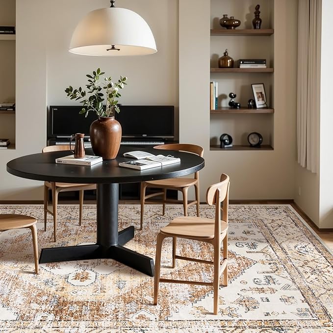 Lahome Washable Living Room Area Rugs 8x10 - Boho Ultra-Thin Non-Slip Bedroom Rug 8x10 Under Bed, Farmhouse Neutral Print Floor Carpet for Dining Room Office (Taupe,8'x10')