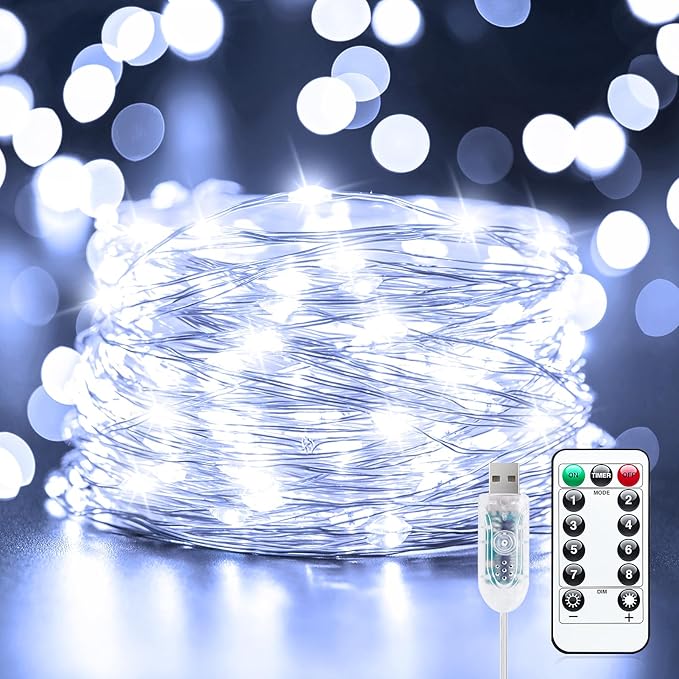 Fairy Lights Plug in, 33Feet 100 LED USB Powered Twinkle Lights with Timer and Remote, Starry String Lights for Indoor Outdoor Wreath Wall Dorm Bedroom Mason Jar Christmas Decoration