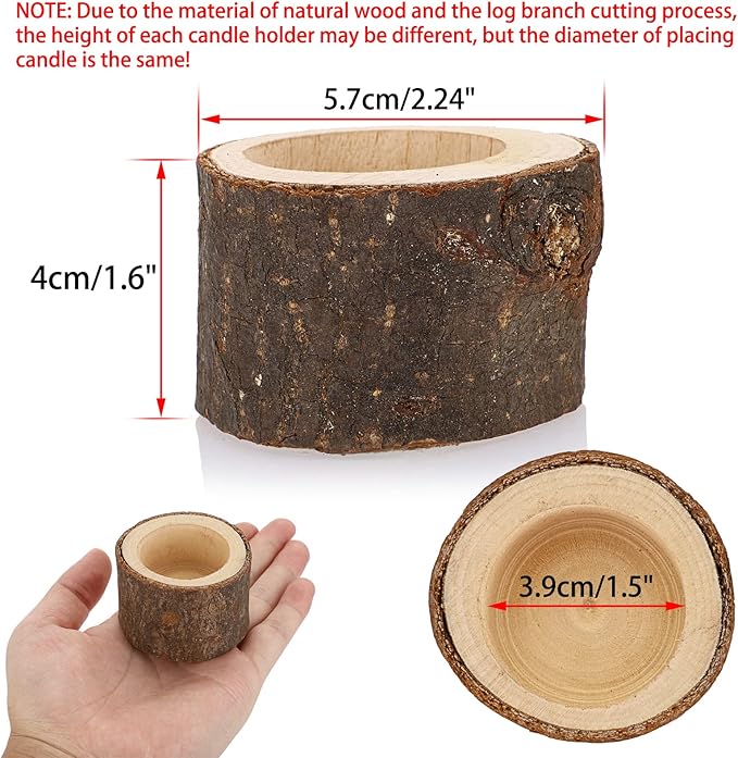 OwnMy Set of 24 Wooden Tea Light Candle Holders Votive Candle Holders, Rustic Wooden Pillar Candle Stands Vintage Tealight Holders Set Candle Centerpieces for Dining Table Wedding Party, 1.6" H