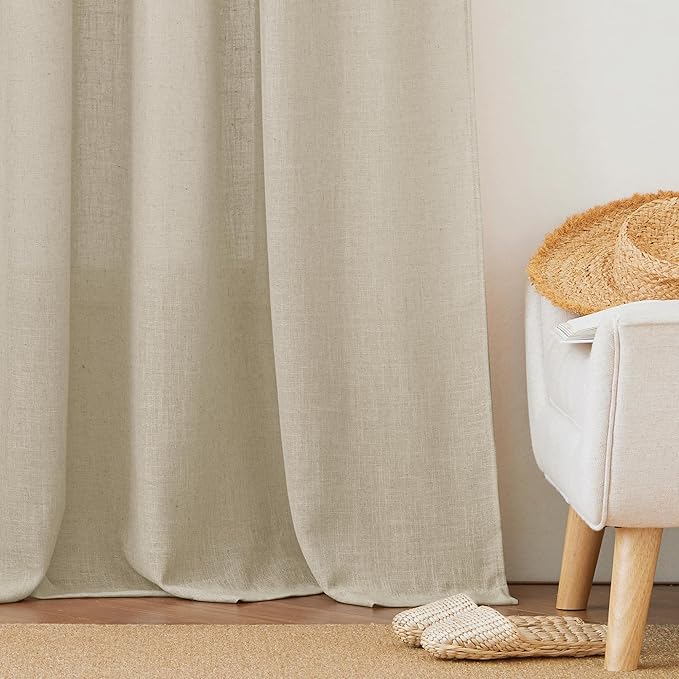 RYB HOME Beige Semi Sheer Curtains 95 inches Long, Light Filtering Half Privacy Wrinkle Resistant Window Curtains & Drapes for Office Dormitory, Beige, W 34 x L 95 inches, 2 Panels Set