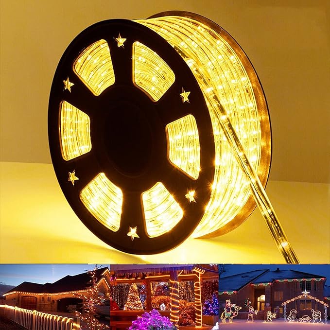 200ft LED Rope Lights Outdoor, 1440 LED Flexible Tube Lights with 8 Modes, Waterproof LED Rope Lighting for Outside, Garden, Patio, Bedroom, Party, Pool, Fences, Indoor Outdoor Decoration (Warm White)