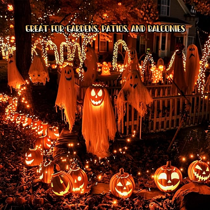 JMEXSUSS 8 Pack 50 LED Orange Fairy Lights Battery Operated, 16 Ft Orange Halloween Lights for Parties, Garden, Patio Decorations