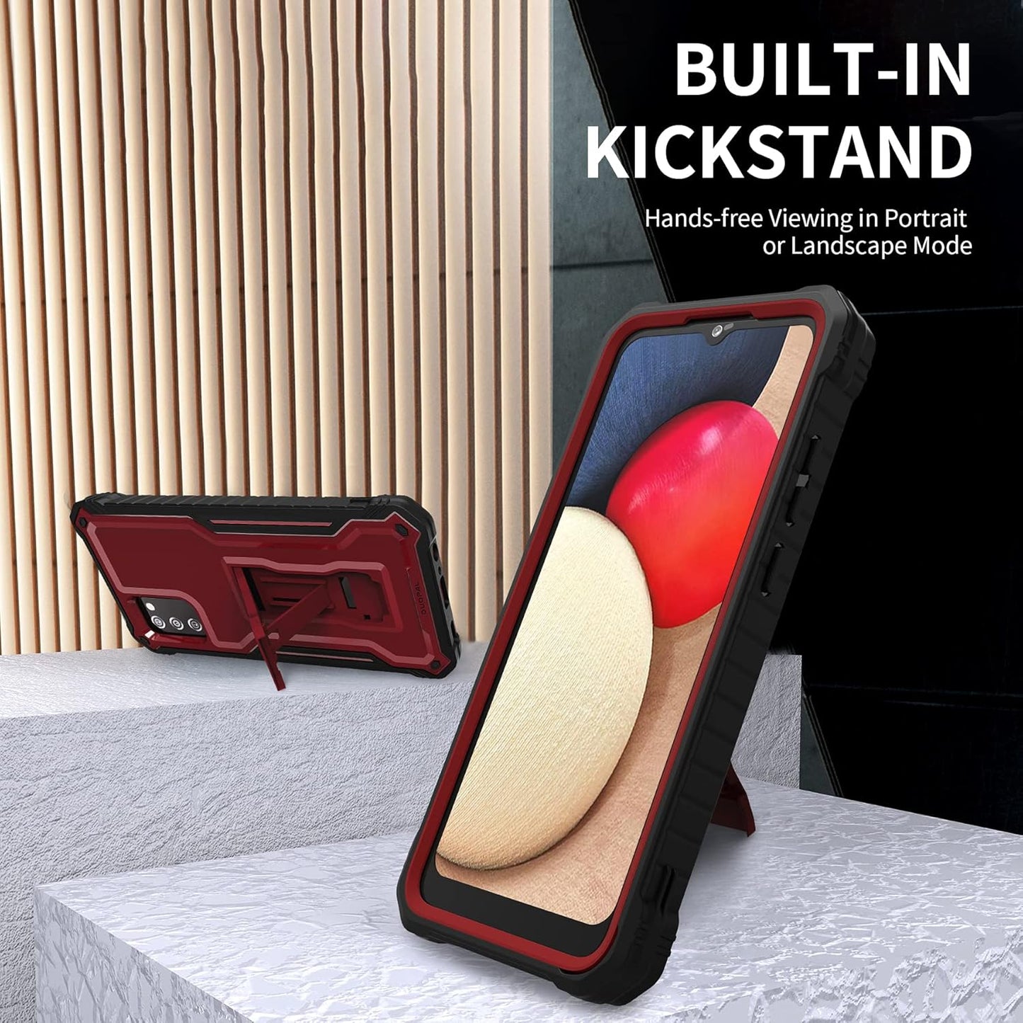 DUOPAL for Samsung Galaxy A02S Case - Military Grade Protection Shockproof Case with Tempered Glass Protector (Red)