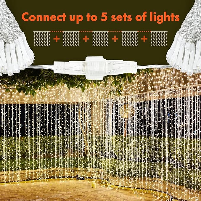 Twinkle Star 300 LED Window Curtain String Light for Christmas Wedding Party Home Garden Bedroom Outdoor Indoor Wall Decorations (Warm White), 2 Pack